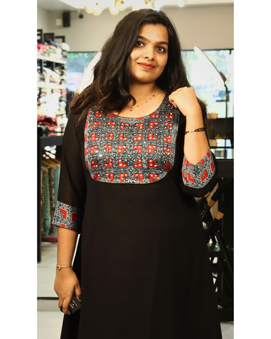 AS35-Aline kurta with hand worked modal yoke