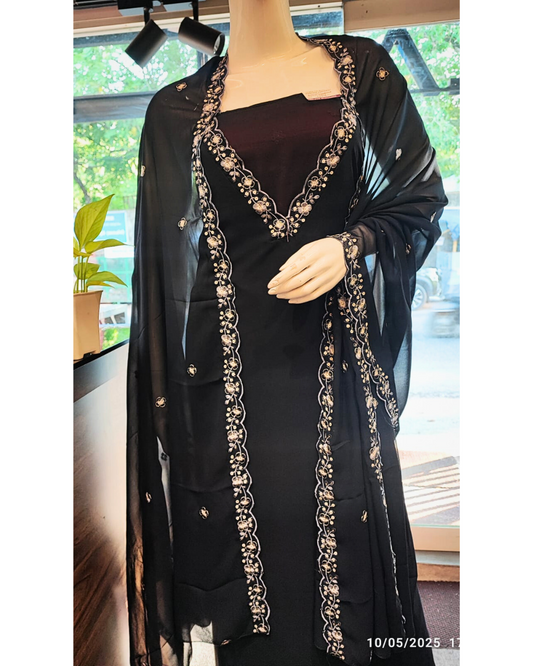 SPM1NB- Unstitched Churidar Material Set-Embroidered borders with scallop