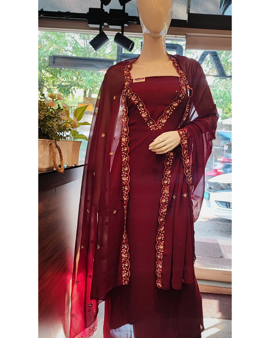 SPM1M- Unstitched Churidar Material Set-Embroidered borders with scallop