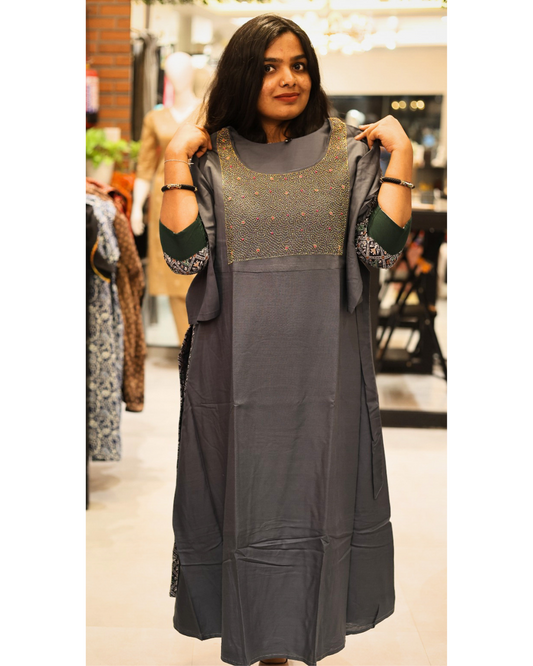 AS 38 - Designer Hand Worked Kurti - Grey