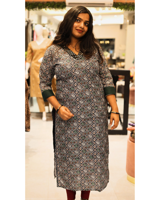 AS 38 - Designer Mirror worked Kurti - Green