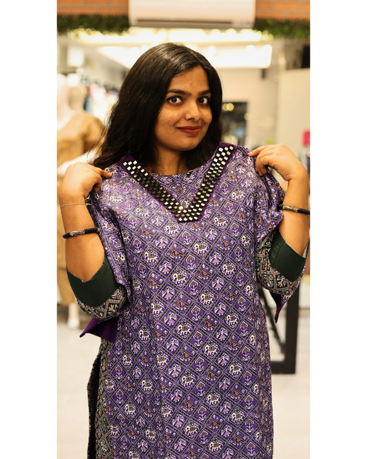 AS 38 - Designer Mirror worked Kurti - Purple