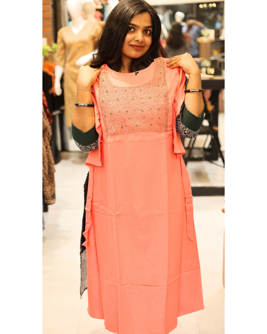 AS 38 - Designer Hand Worked Kurti - Peach