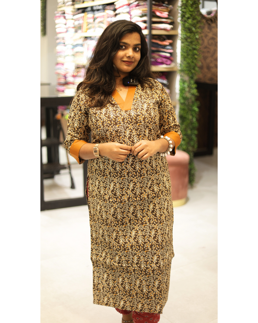 AS 39- Daily wear Cotton Kurti - Dark Mustard Yellow