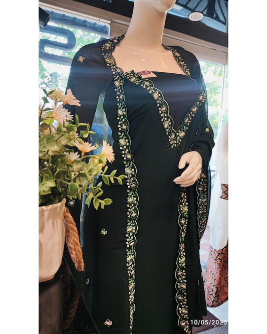 SPM1G- Unstitched Churidar Material Set-Embroidered borders with scallop