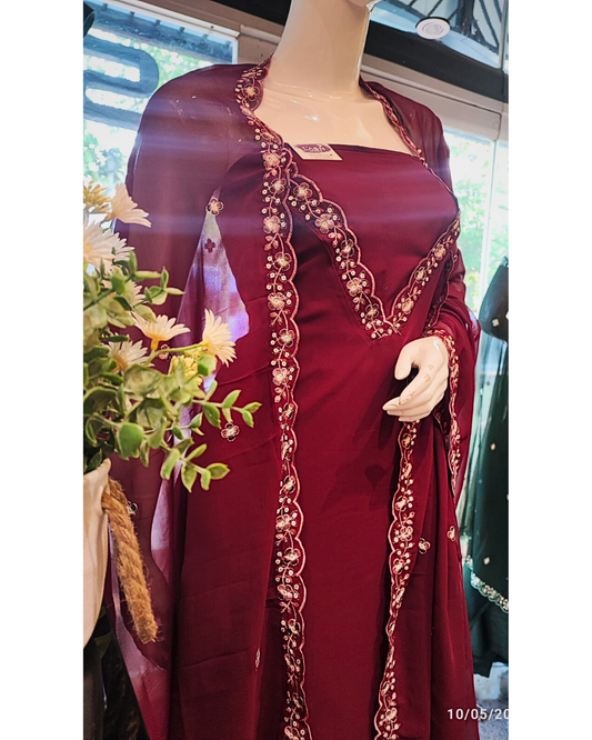 SPM1M- Unstitched Churidar Material Set-Embroidered borders with scallop