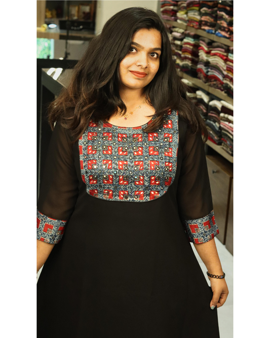 AS35-Aline kurta with hand worked modal yoke