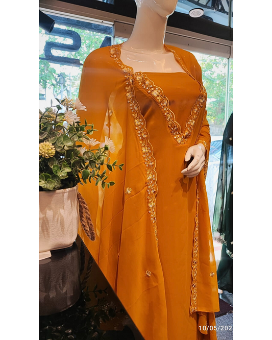 SPM1Y- Unstitched Churidar Material Set-Embroidered borders with scallop