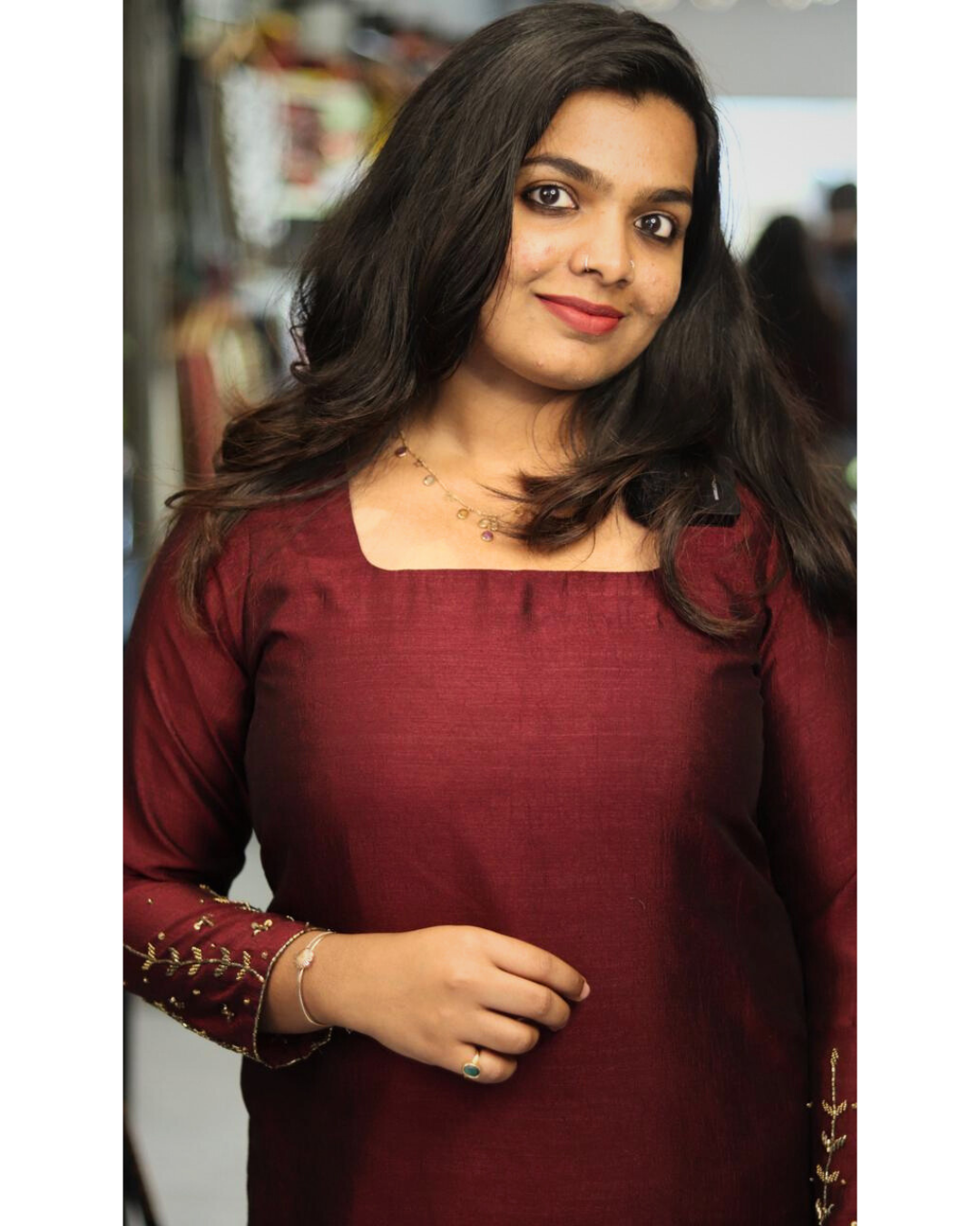 Designer Kurti with handworked sleeves - Thelashonline