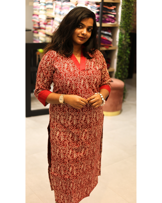 AS 39- Daily wear Cotton Kurti - Red