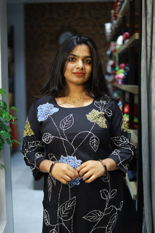 ASH37 - Hand painted Black Kurti
